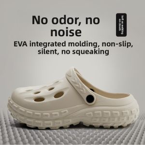 MONLEYTA | Mens Summer 2025 New Anti-Slip Hole Shoe Sensation Sandals Beachwear EVA Breathable Slip-On Thick Heel Mid Heel Pure Color