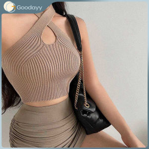 Knitted vest Women Close-fitting Simple Style Vest Solid Color Halter Neck Sleeveless Crop Tops
