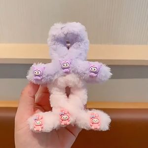 毛绒抓夹新款卡通小鲨鱼夹玉桂狗毛绒绒发夹少女可爱发卡饰品Sanrio Kids Small Flurry Hair Claw Hair Clip Cute Girl Kuromi Cinnamoroll Pudding Shark Clip