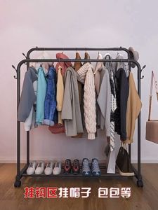 Simple Household Floor Type With Wheels Double Pole Scalable Clothes Coat Rack Stainless Steel Balcony Indoor Clothes Hanger