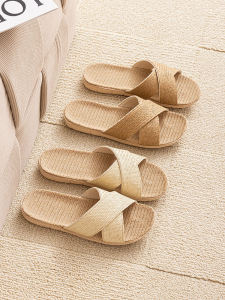 Ladies Linen Slippers Indoor Quiet Mens Breathable Home Four Seasons Japanese Style Woven Cross Indoor Home Slippers