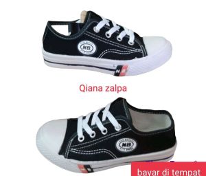 sepatu sekolah nb hitam putih tali pendek
