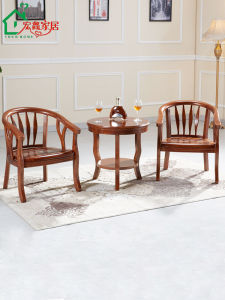 Hotel Style Solid Wood Armchair Bedroom Balcony Casual Table Chair Three-Piece Set Master Design Original Wood Grain Carved Flower