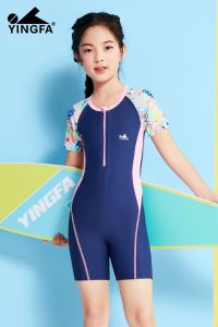 YINGFA Girls Cute Swimsuit Natural Waist Printed Rashguard Polyester Swimming Bathing Suit Breathable Teenager One Piece Swimwear