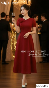 Váy Tơ Óng MDU5140 Gam Đỏ Ruby Nổi Bật Cùng Chi Tiết Hoa 3D Đắp Nổi Thủ Công Ở Vai Tinh Xảo Từ MDU