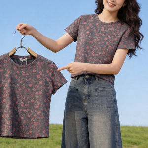 Retro Floral Summer Slimming Easy Match T-shirt
