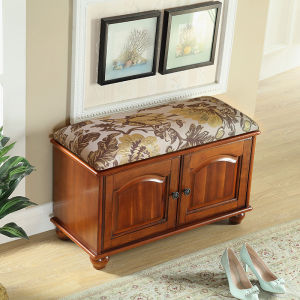 สไตล์อเมริกัน ม้านั่งใส่รองเท้าไม้เนื้อแข็ง ที่นั่งทางเข้าบ้าน แบบรวม นุ่ม มีฟองน้ำ ที่นั่ง สำหรับใส่รองเท้า วัสดุไม้ยาง