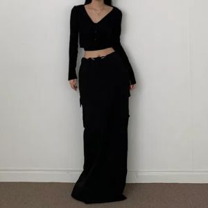 High Waist Long Casual Womens Skirt Spring 2024 Fashion Side Pocket Workwear Midi Skirt Comfortable Fit A-Line Cotton Blend