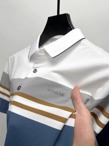 Light Luxury Short sleeve Mens POLO Shirt Summer Fashion Contrast Color Letter Drawing Design Breathable Ice Silk T-shirt