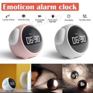 Cute Emoticon Pixel Alarm Clock Kids Alarm Clock USB Charging Wake up Alarm Clock Multifunctional Digital LED Voice Light Meter Clock Night Light Household Bedside Lamp Table Lamp for Kids Girls Boys Bedroom