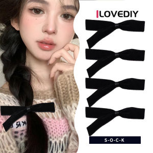 [ILOVEDIY] French Cute and Playful Hair Clip Black Irregular Velvet Bow Duckbill Clip Side Clip