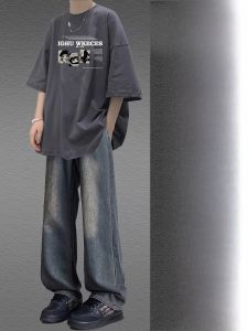 American Style Mens Short Sleeve T-Shirt Set Casual Loose Fit Summer Trendy Half Sleeve Cool And Handsome Youth Outfit