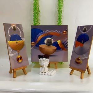 HIASAN DINDING 3 IN 1 SET ABSTRAK GEOMETRI REALISTIK GOLD WALLDECOR NUANSA ABSTRAK DECORATION HIASAN DAN PAJANGAN RUMAH KAYU AESTHETIC KEKINIAN