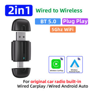 Grandnavi | Wireless CarPlay Android Auto Smart Mini Box NEW USB Type-C Plug&Play WiFi Fast Connect Compatible with 98% Cars Carplay Adapter
