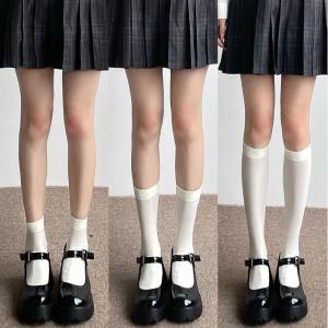 Summer Thin Velvet Short Mid-Calf Socks Womens Solid Color Japanese Style College JK Long High Tube Short Socks Sweet Style
