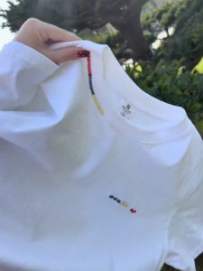White Cotton Heavyweight Colorful Embroidery Mens Summer T-Shirt Sophisticated Cleanfit Small Neckline Standard Shoulder