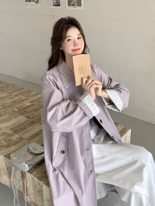 Loose Womens Purple Patchwork Coat Spring 2025 Korean Style Comfortable Slimming Unique Super Beautiful Long Coat