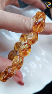 Collection Grade Faceted Honey Citrine Pyramid Blue Feather Bracelet