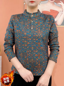 ฤดูใบไม้ผลิ ฤดูใบไม้ร่วง ผู้หญิง เสื้อฐาน หลากหลาย ลายดอกไม้ ปกตั้ง ผ้าขนแกะ ลำลอง เสื้อยืดแขนยาว Warm Mommy Style เสื้อสวม เสื้อสเว็ตเชิ้ต