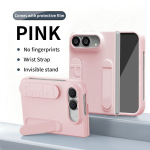 For iPhone Duo Case Matte Silicone Wrist Strap Screen Protect Phone Case for iPhone Duo 2026 Wide Folding Bracket Holder Cover
