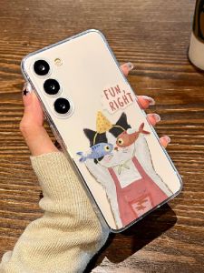 เคสโทรศัพท์ Samsung S24 S25 Ultra Clear Cartoon Cat Fish Eye รุ่นใหม่สำหรับผู้ชายและผู้หญิง ป้องกันการตกหล่น ลายการ์ตูนน่ารัก