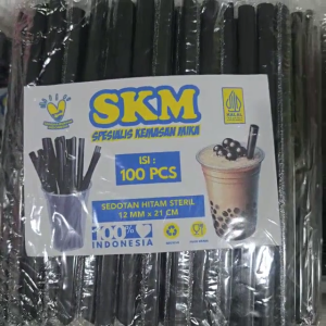 [100 Pcs] Sedotan Plastik Bubble Boba Hitam 12mm X 21cm / Sedotan Besar 12mm  X 21cm Steril Hygenis