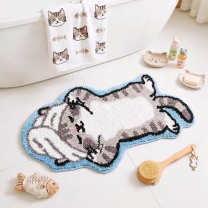 VIKAMA Cute Cat Shaped Bath Mat Non Slip Absorbent Bathroom Rug For Shower Tub Bedroom Kids Room Home Decor Gift