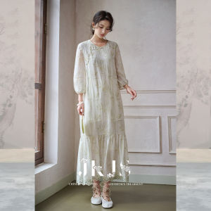 JK&JS | Đầm Dài Tay Xẻ Đuôi Chuông Phong Cách Trung Quốc Mới