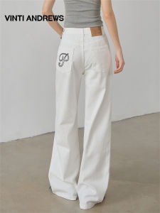 Embroidered Fashionable High Waist Straight Leg Wide Leg Jeans