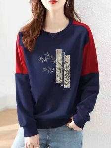 Export Daily Order Big Sale Loose Easiest for Match Pure Cotton Long-Sleeved Sweatshirt Female Autumn Slim Looking Elegant Casual Retro Print Tops