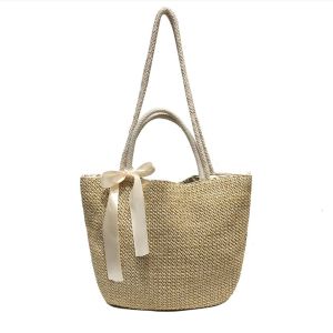 Tas Wanita Anyam Pita Serut TW205 Jerami Woman Straw Woven Bag Rattan Ribbon Boho Style