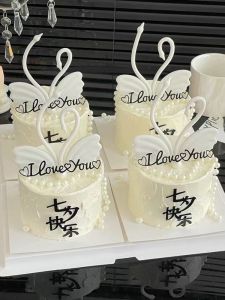 Valentines Day Black And White Swan Acrylic Decoration Couple Proposal Ornament Cake Toppers Festive Accessories