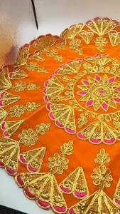 Round Velvet Pooja Aasan Mat with Sequin Work | Decorative Cloth for Mandir Diwali & Traditional Pooja Decor (Pack of 1 | Size - 16×16 Inches)