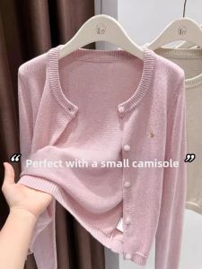 Pink Summer Korean Style Light Soft Sun Protection Knitted Outerwear