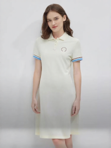 ELLE Active | ELLE Active Casual Polo Dress Outdoor Waist-Cinching Summer New Style Womens Loose Fit A-Line Skirt Short Sleeve Cotton Blend