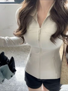 White Fitness Sports Jacket Womens Autumn Stand Collar Long Sleeve Slimming New Dry Yoga Wear Top Gym Workout Outfit