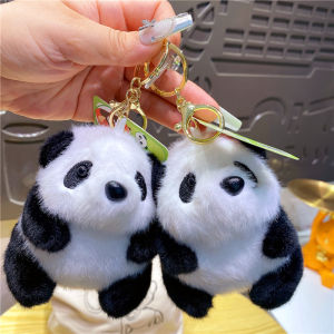 Cute Creative Plush Panda Baby Keychain Car Key Holder Small Gift Bag Decorative Hanging Ornament Soft Pink Feminine Style