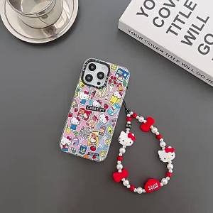 แฟชั่นน่ารักการ์ตูน KT แมวจี้มือถือกันหายเชือกคล้องข้อมือสำหรับผู้หญิงน่ารักรักสตรอเบอร์รี่โทรศัพท์ของขวัญ