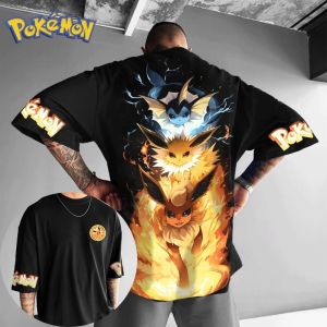 Pokémon Eevee Double-layer Printed T-shirt for Men and Women Summer New Street Trend Harajuku Loose Casual Short Sleeved Top