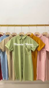 dress basic model kerah lengan pendek stik balik wanita/dress wanita/dress kerah/dress lengan pendek