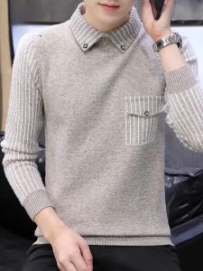 ROMON | Lormen Mens Knitted Sweater Shirt Collar Thickened Warm Winter Polo Top Casual Loose Fit Fashion Urban Style Long Sleeve