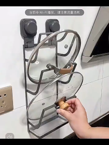 Pot Lid Holder Suction Cup Wall Mounted Kitchen Shelf Multifunctional Cutting Board Rack Storage Organizer Alat Dapur