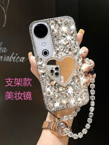 Luxury Rhinestone Full Cover Mirror Phone Case for VivoS19 S19pro Y22s S18 X90 X100 X100Spro Protective Shell with Stand Women Style