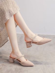 New Uninstallation Anti Drop Shoelaces Flat Heel Shoe Ties Beige Red Pearl Black Buckle Shoelaces Leather Material Pearl Decoration