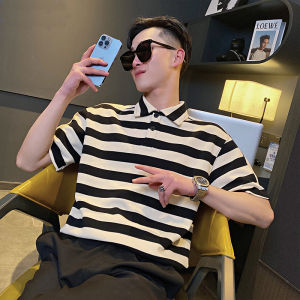 Modern Striped Collared T-Shirt Mens Short Sleeve POLO Shirt Versatile Summer Fashion Korean Style Half Sleeve 2024 Youth Wear