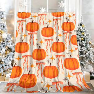 Beast Kingdom | Coquette Pumpkin Bow Halloween Flannel Blanket Soft Fuzzy Plush Cozy Warm Throw for Sofa Bed Couch Home Decor