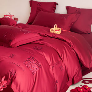 2025 New Full Cotton Wedding Celebration Four-Piece Bedding Set Pure Cotton Wedding Accompaniment Quilt Cover Bed Sheet Premium Feeling Bedding