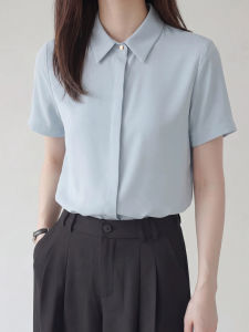 YAOMUHUA | Simple Luxe Blue Women Short Sleeve Shirt