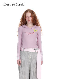 Sports Pleated Hooded Long Sleeve T-shirt Women