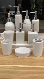 Bình Chiết dầu gội sứ Bát Tràng men muối tiêuChai/Lọ đựng nước rửa tay-sữa tắm DecorBộ đồ dùng phòng tắm VuaDecor